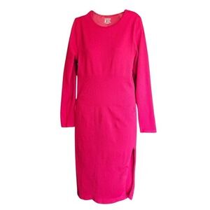 OQQ‎ Red Ribbed Bodycon Mini Dress Womens L Seamless Compression Slit Party